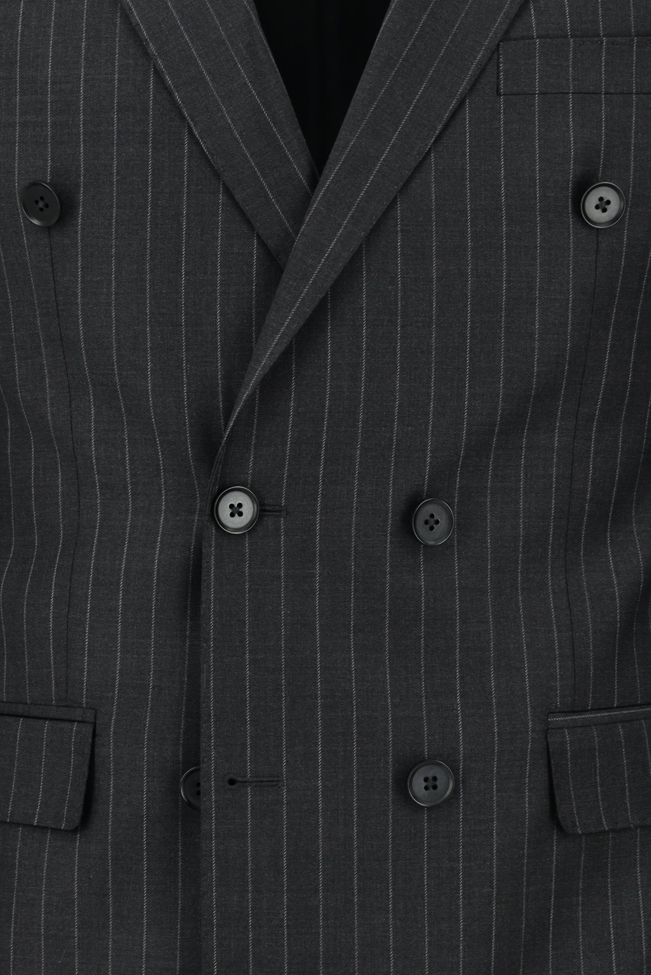 Koyu Füme Regular Fit Kruvaze Çizgili Yün Takım Elbise