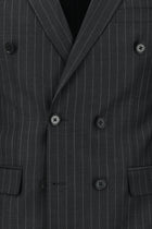 Koyu Füme Regular Fit Kruvaze Çizgili Yün Takım Elbise