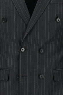 Koyu Füme Regular Fit Kruvaze Çizgili Yün Takım Elbise