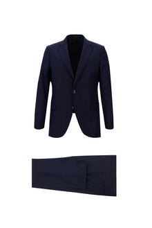 Orta Lacivert 7 Drop Slim Fit Dar Kesim Yünlü Kareli Tak?m Elbise-Abdullah Ki??l?