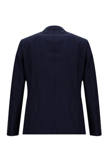 Orta Lacivert Slim Fit Dar Kesim Yünlü Klasik Kareli Takım Elbise