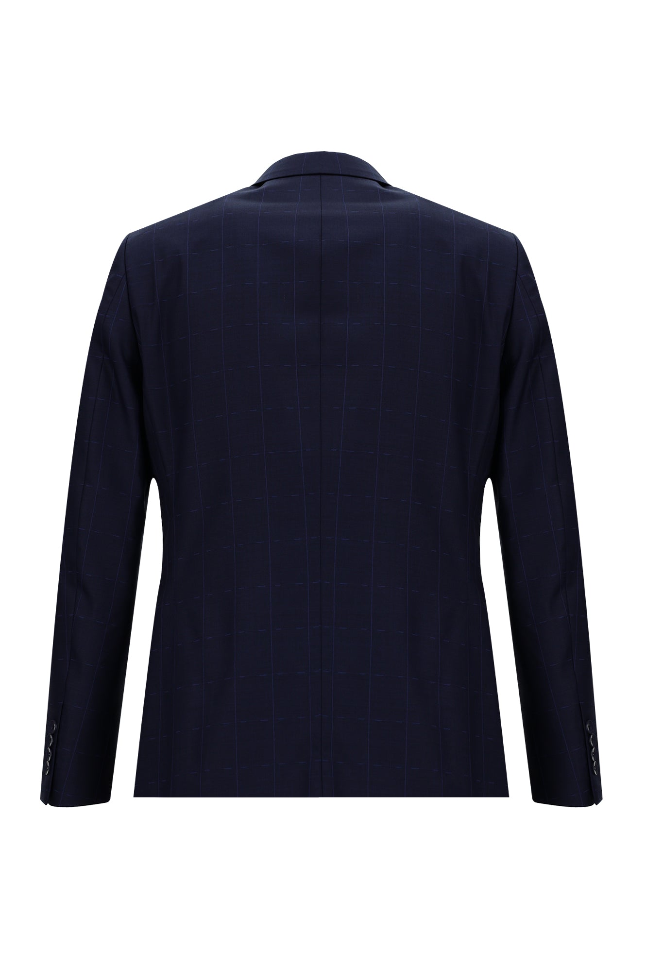 Orta Lacivert 7 Drop Slim Fit Dar Kesim Yünlü Kareli Tak?m Elbise-Abdullah Ki??l?