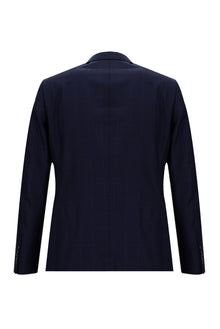 Orta Lacivert 7 Drop Slim Fit Dar Kesim Yünlü Kareli Tak?m Elbise-Abdullah Ki??l?