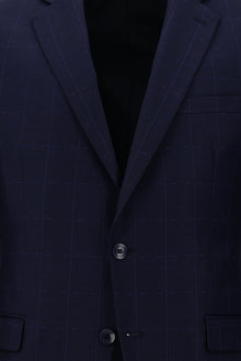 Orta Lacivert 7 Drop Slim Fit Dar Kesim Yünlü Kareli Tak?m Elbise-Abdullah Ki??l?
