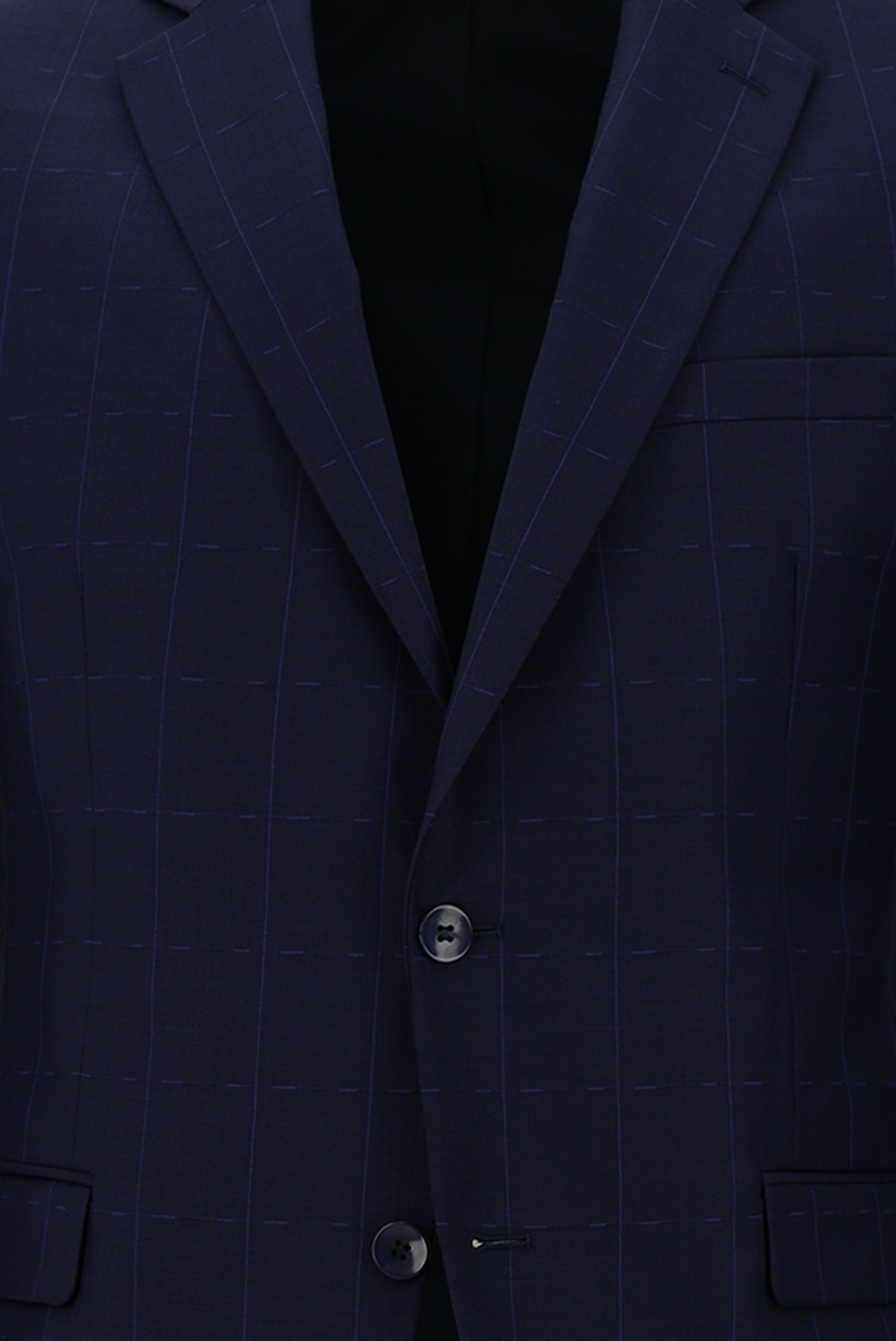 Orta Lacivert Slim Fit Dar Kesim Yünlü Klasik Kareli Takım Elbise