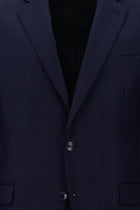 Orta Lacivert Slim Fit Dar Kesim Yünlü Klasik Kareli Takım Elbise