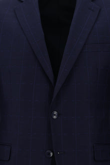 Orta Lacivert Slim Fit Dar Kesim Yünlü Klasik Kareli Takım Elbise