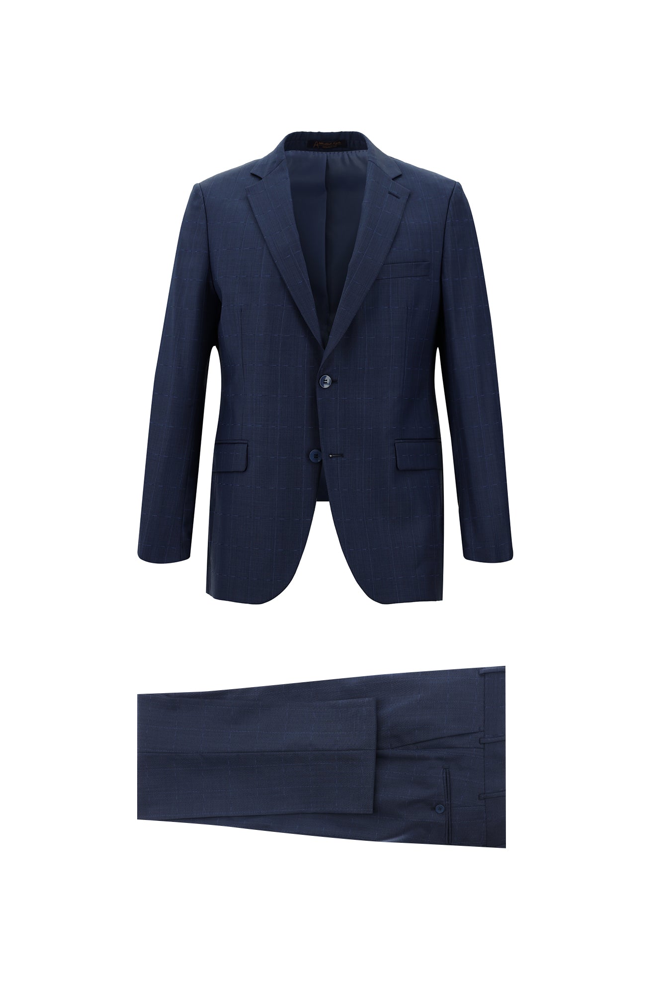 Orta Petrol Slim Fit Dar Kesim Yünlü Klasik Kareli Takım Elbise