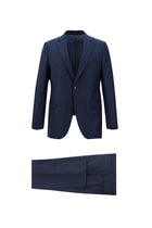 Orta Petrol Slim Fit Dar Kesim Yünlü Klasik Kareli Takım Elbise