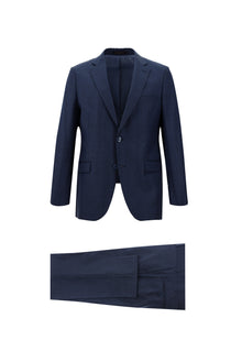 Orta Petrol Slim Fit Dar Kesim Yünlü Klasik Kareli Takım Elbise
