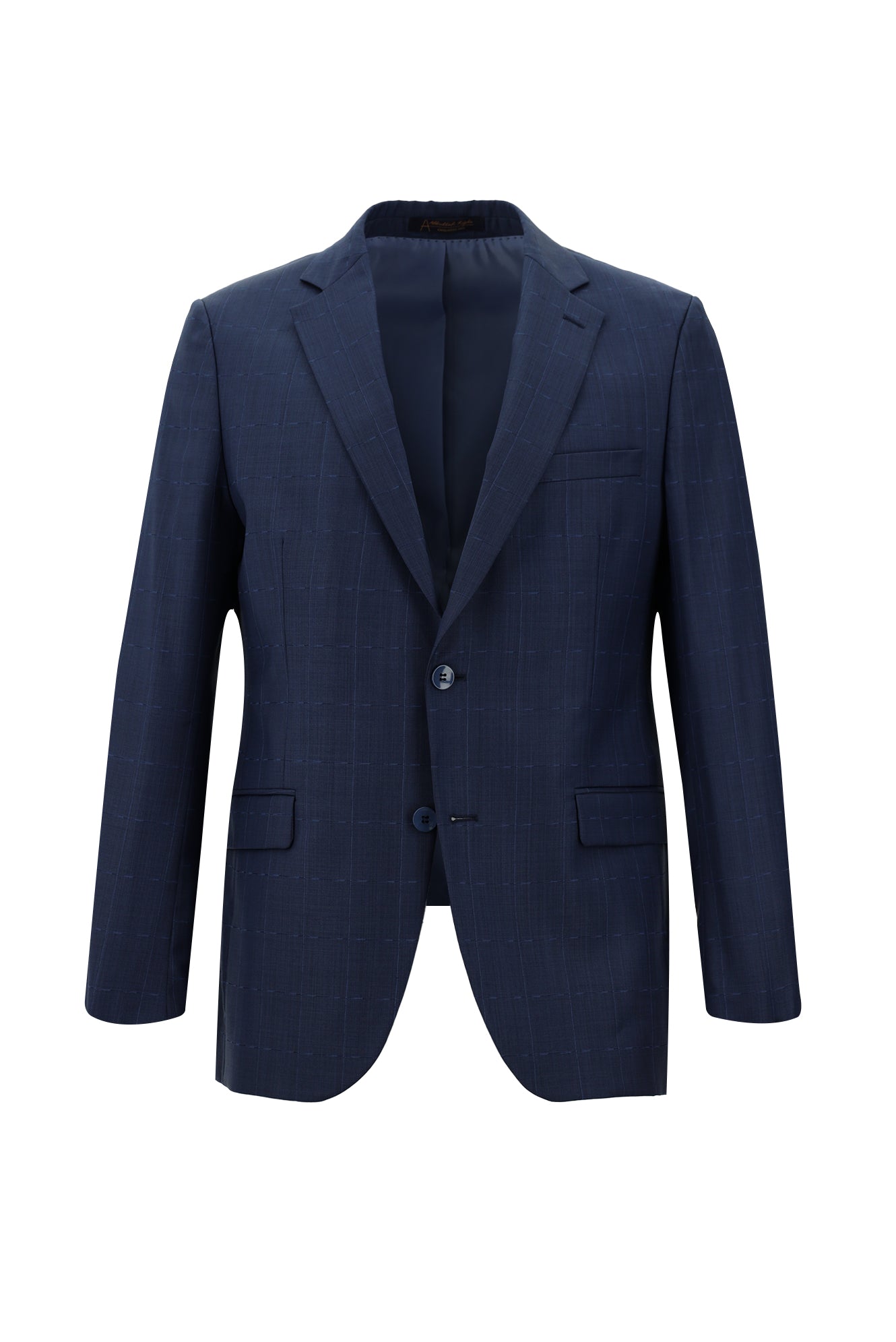 Orta Petrol Slim Fit Dar Kesim Yünlü Klasik Kareli Takım Elbise