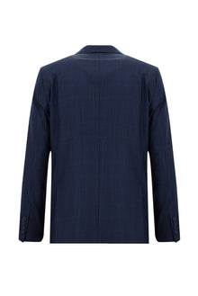 Orta Petrol Slim Fit Dar Kesim Yünlü Klasik Kareli Takım Elbise