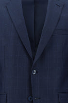 Orta Petrol Slim Fit Dar Kesim Yünlü Klasik Kareli Takım Elbise