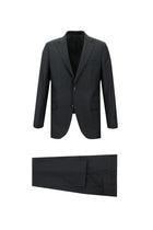 Orta Antrasit Slim Fit Dar Kesim Yünlü Klasik Kareli Takım Elbise