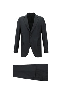 Orta Antrasit Slim Fit Dar Kesim Yünlü Klasik Kareli Takım Elbise