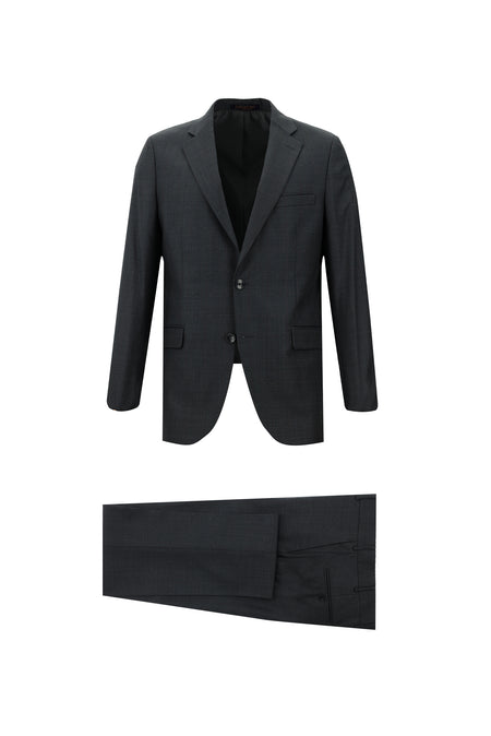 Orta Antrasit Slim Fit Dar Kesim Yünlü Klasik Kareli Takım Elbise