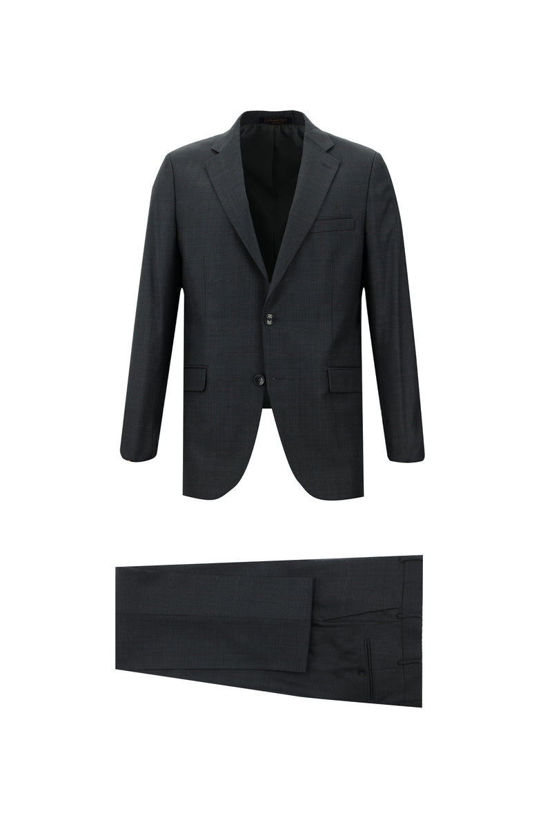 Orta Antrasit Slim Fit Dar Kesim Yünlü Klasik Kareli Takım Elbise