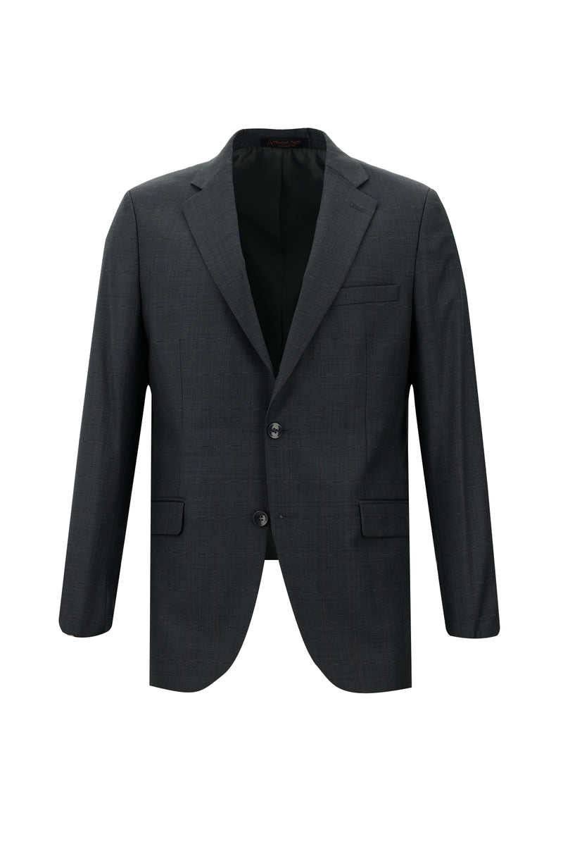 Orta Antrasit Slim Fit Dar Kesim Yünlü Klasik Kareli Takım Elbise