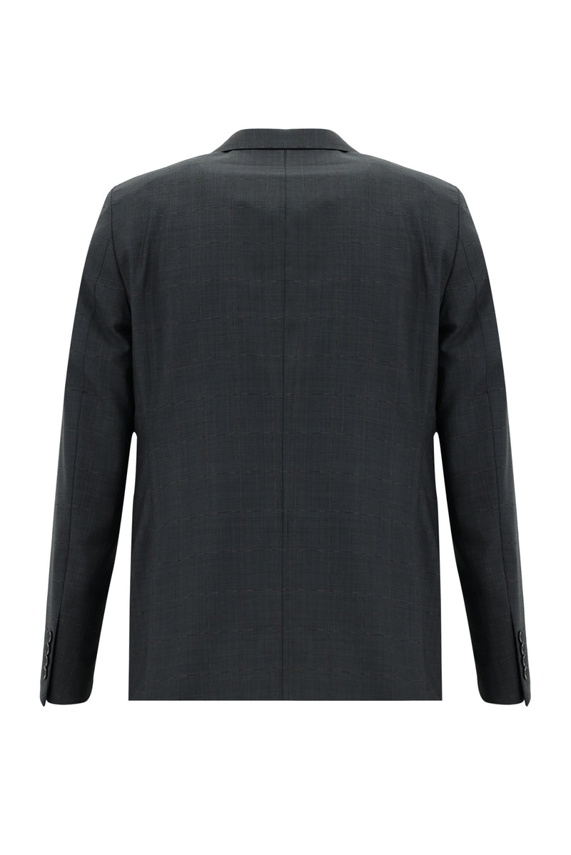 Orta Antrasit Slim Fit Dar Kesim Yünlü Klasik Kareli Takım Elbise