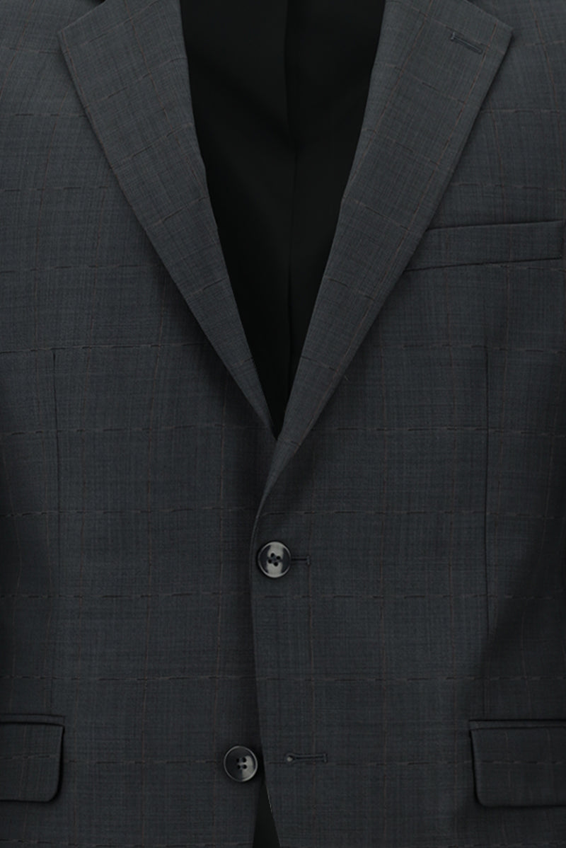 Orta Antrasit Slim Fit Dar Kesim Yünlü Klasik Kareli Takım Elbise