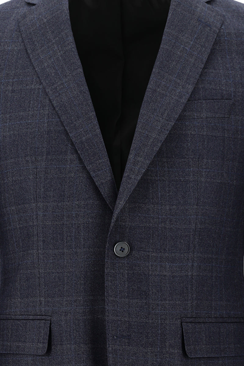 Koyu Füme Relaxed Fit Rahat Kesim Yünlü Klasik Ekose Takım Elbise