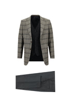 Açık Kahve  Relaxed Fit Rahat Kesim Kombinli Ekose Yelekli Takım Elbise