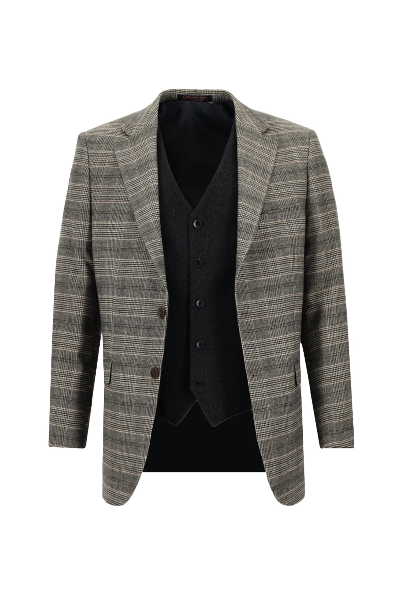 Açık Kahve  Relaxed Fit Rahat Kesim Kombinli Ekose Yelekli Takım Elbise