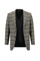 Açık Kahve  Relaxed Fit Rahat Kesim Kombinli Ekose Yelekli Takım Elbise