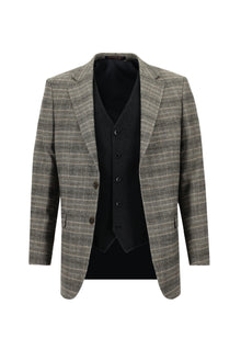 Açık Kahve  Relaxed Fit Rahat Kesim Kombinli Ekose Yelekli Takım Elbise