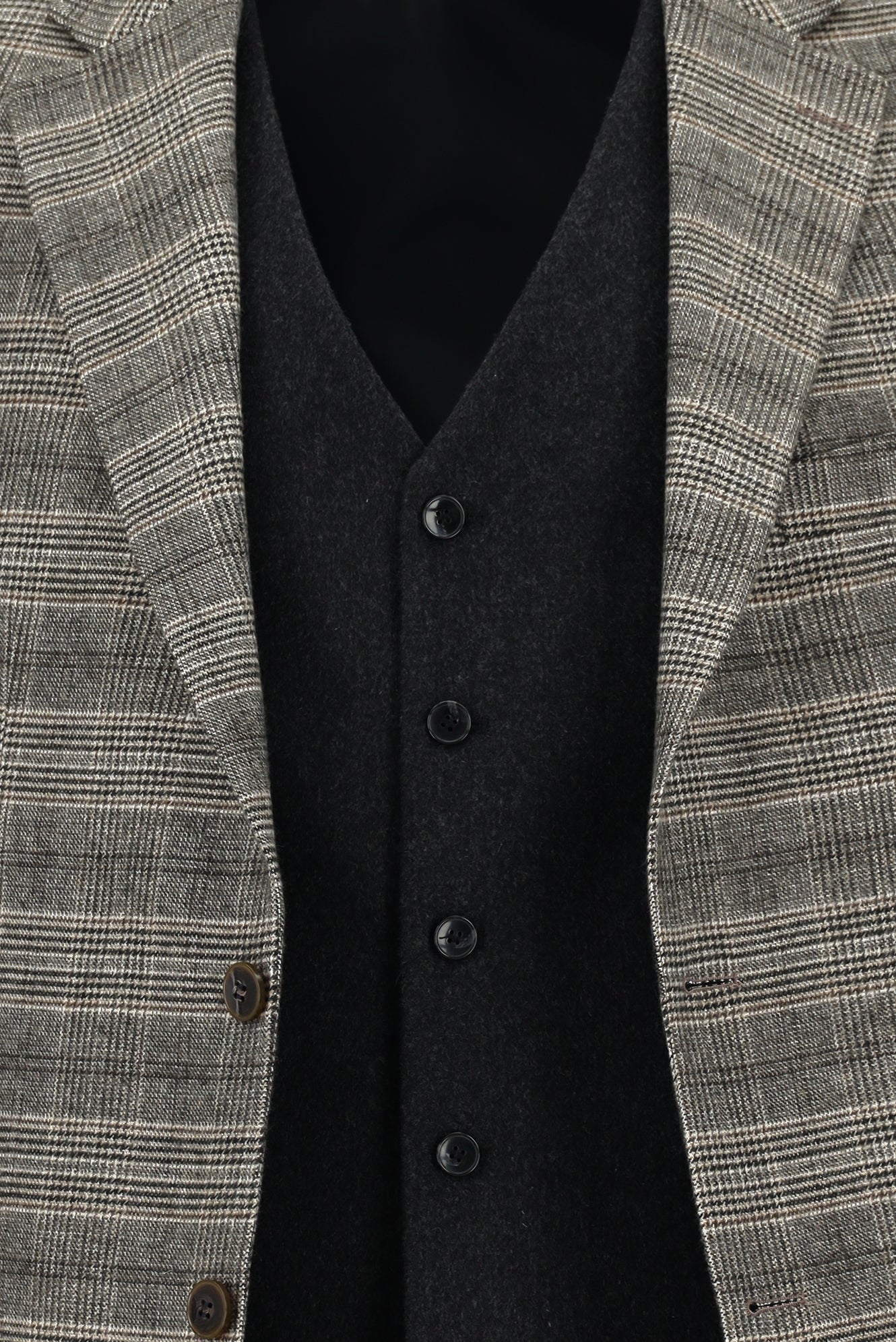 Açık Kahve  Relaxed Fit Rahat Kesim Kombinli Ekose Yelekli Takım Elbise