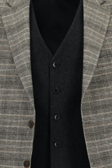 Açık Kahve  Relaxed Fit Rahat Kesim Kombinli Ekose Yelekli Takım Elbise