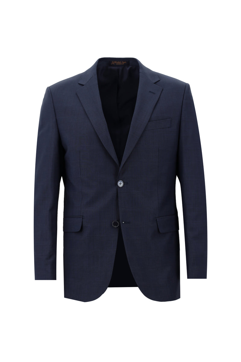 Koyu Lacivert Regular Fit Yünlü Klasik Kareli Takım Elbise