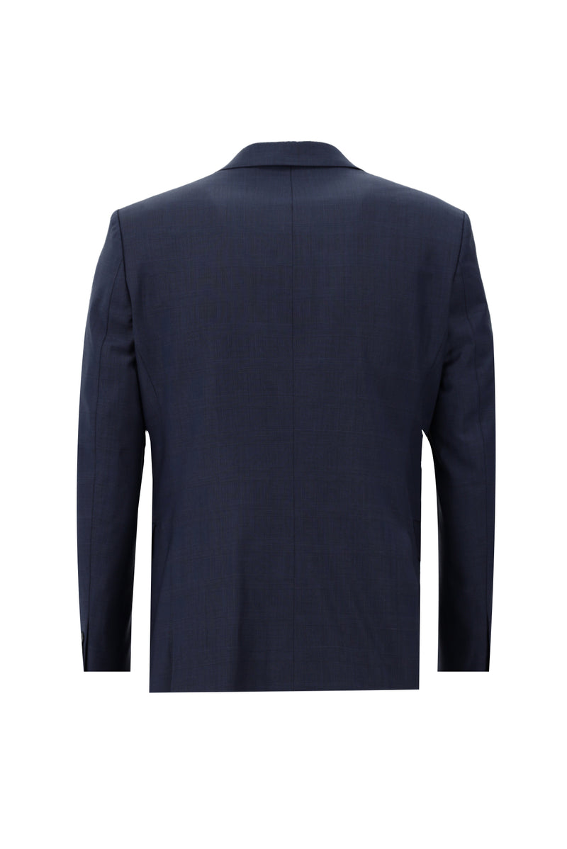 Koyu Lacivert Regular Fit Yünlü Klasik Kareli Takım Elbise