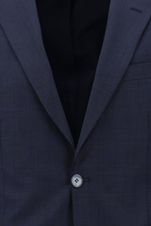 Koyu Lacivert Relaxed Fit Rahat Kesim Yünlü Klasik Ekose Takım Elbise