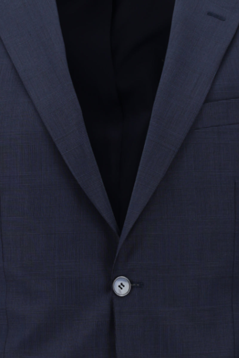 Koyu Lacivert Relaxed Fit Rahat Kesim Yünlü Klasik Ekose Takım Elbise
