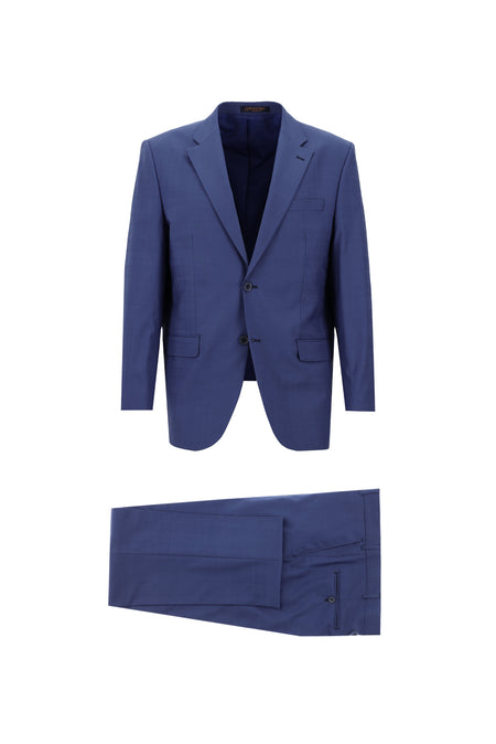 Koyu Mavi  4 Drop Relaxed Fit Rahat Kesim Yünlü Ekose Tak?m Elbise-Abdullah Ki??l?