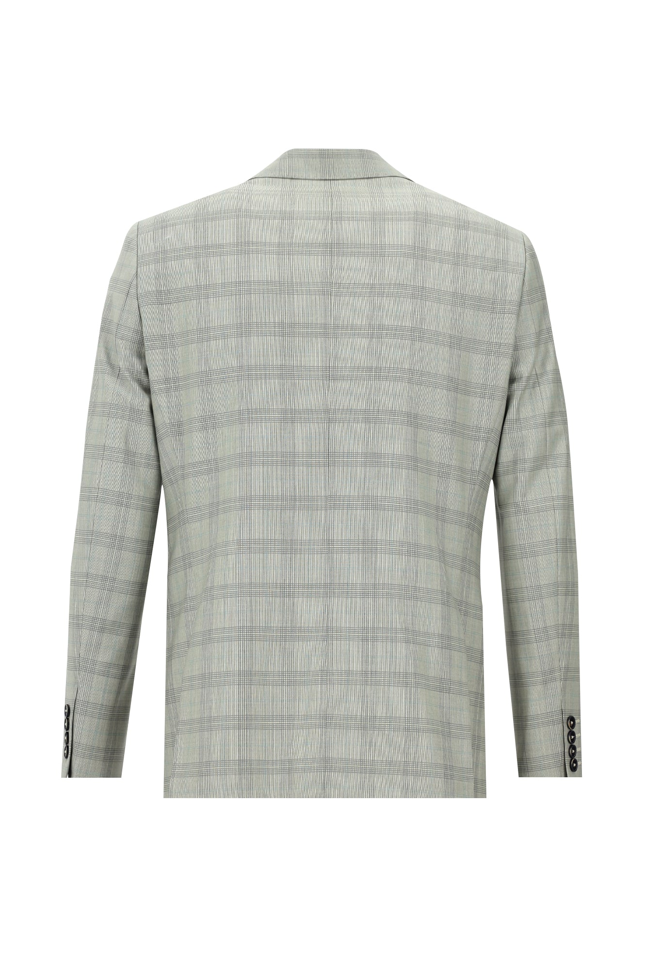 Açık Gri Regular Fit Yünlü Ekose Kombinli Takım Elbise