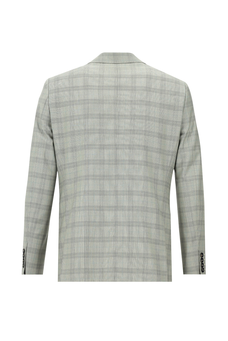 Açık Gri Regular Fit Yünlü Ekose Kombinli Takım Elbise