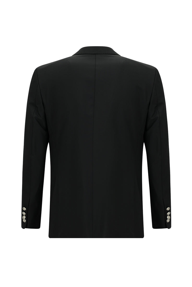 Siyah Regular Fit Yünlü Klasik Blazer Ceket
