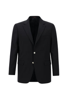 Siyah Lacivert Relaxed Fit Rahat Kesim Yünlü Klasik Blazer Ceket