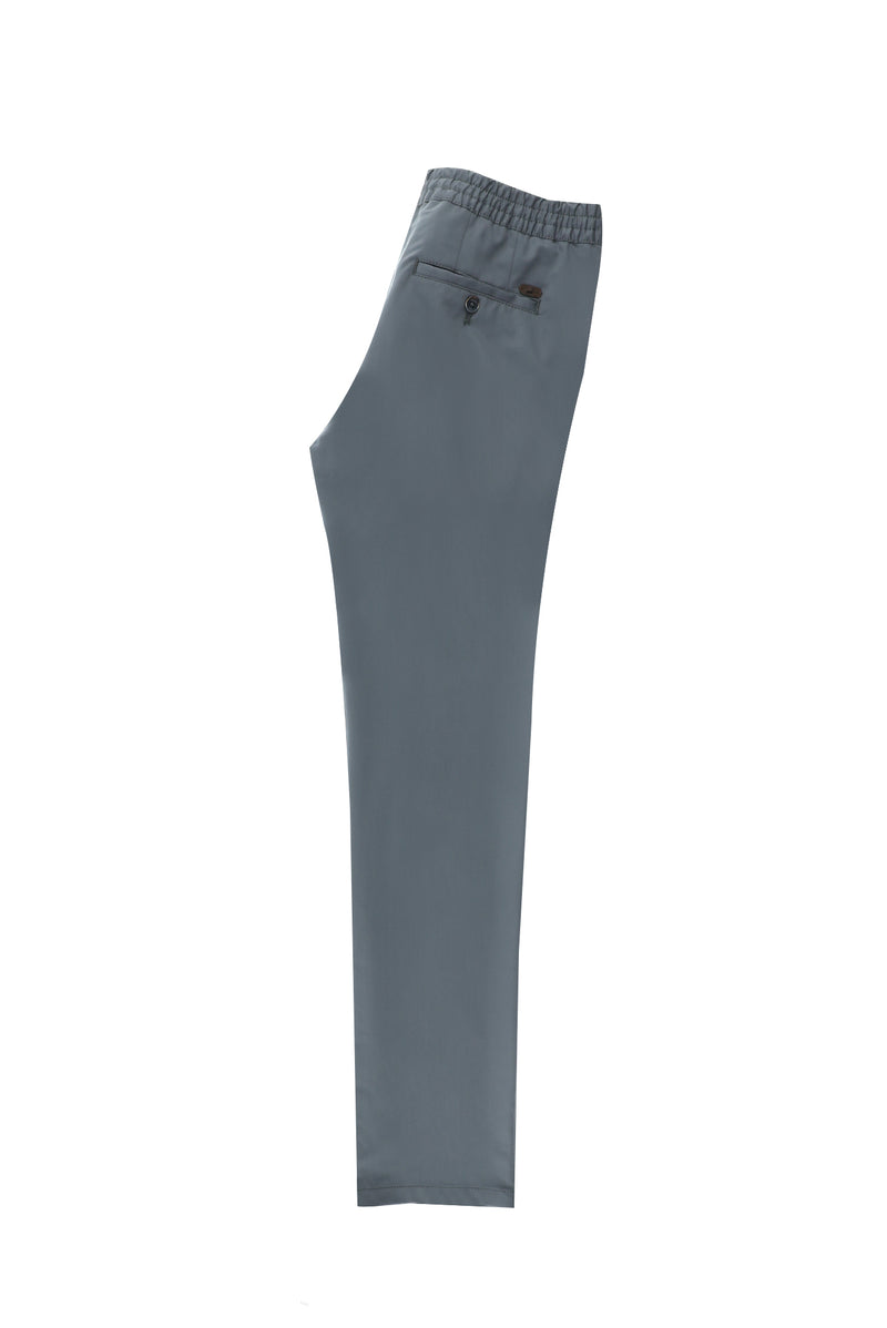 Açık Füme Slim Fit Dar Kesim Beli Lastikli İpli Likralı Klasik Kumaş Pantolon
