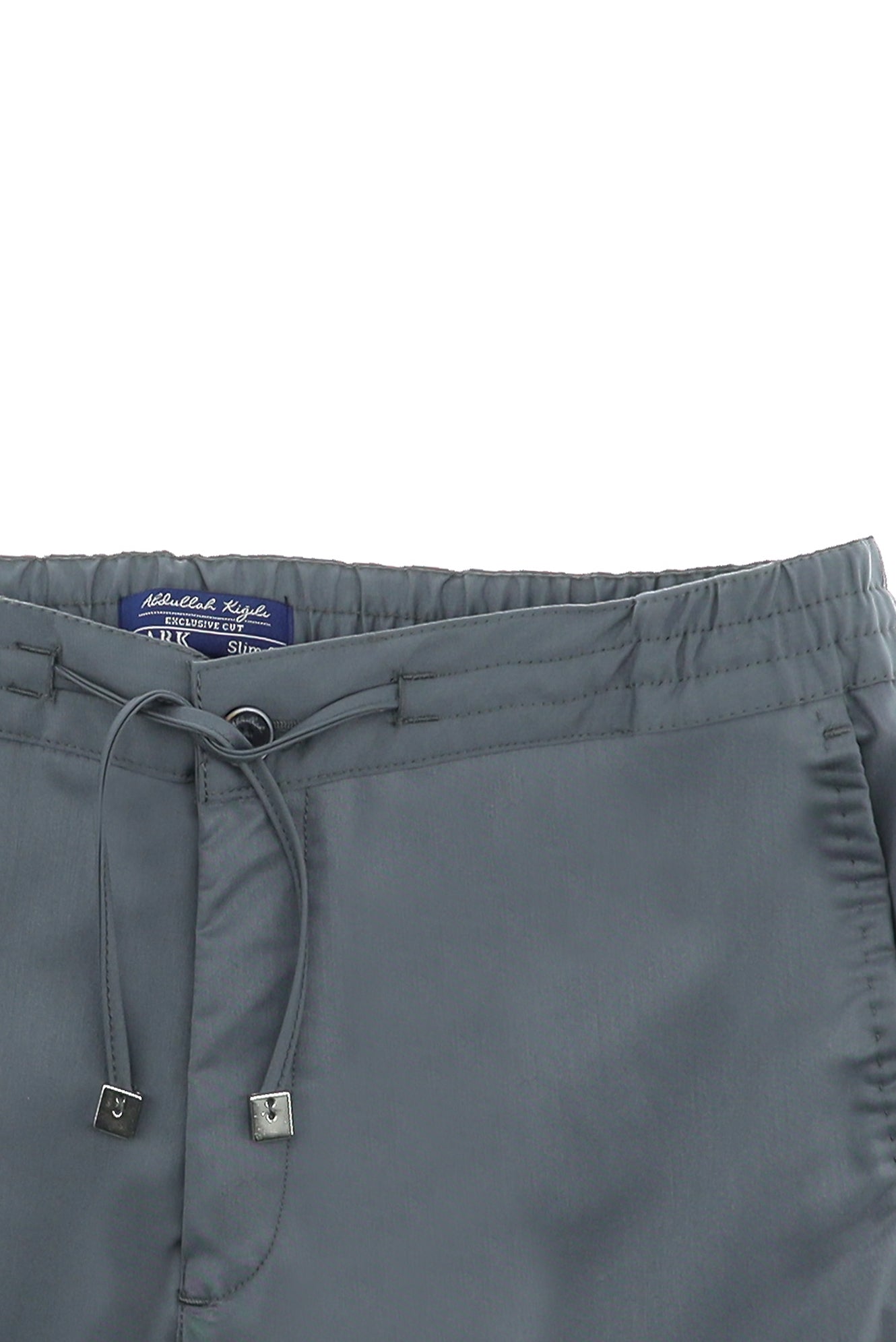 Açık Füme Slim Fit Dar Kesim Beli Lastikli İpli Likralı Klasik Kumaş Pantolon