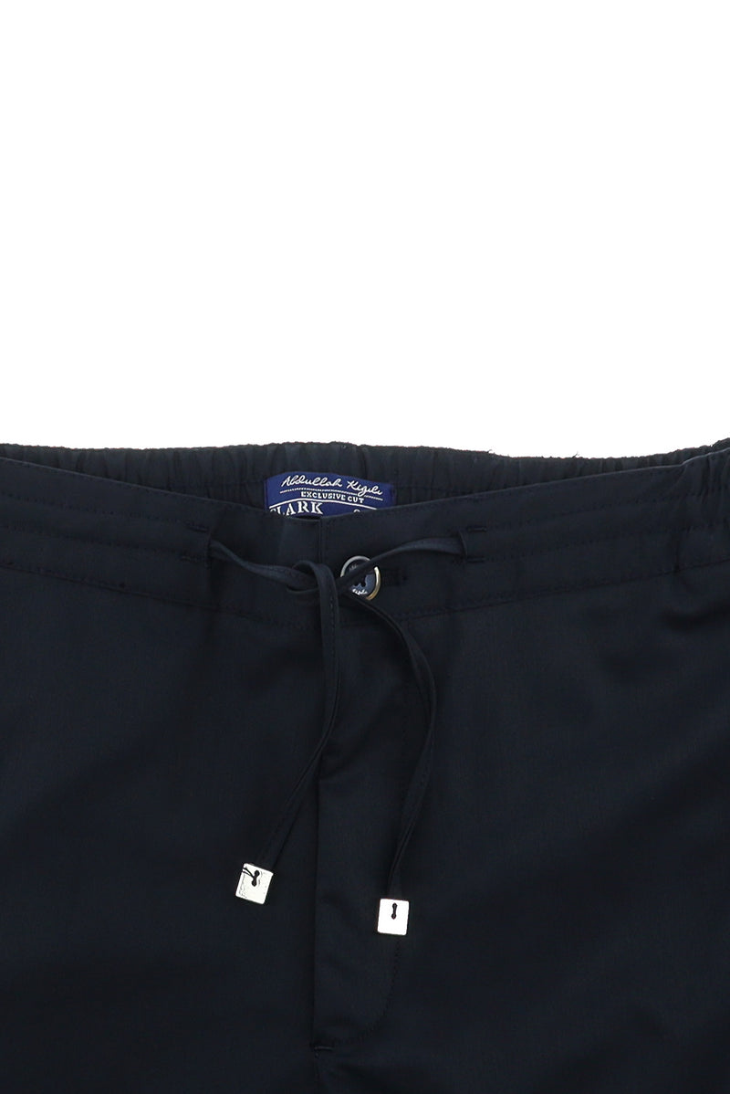 Koyu Lacivert Slim Fit Dar Kesim Beli Lastikli İpli Likralı Klasik Kumaş Pantolon