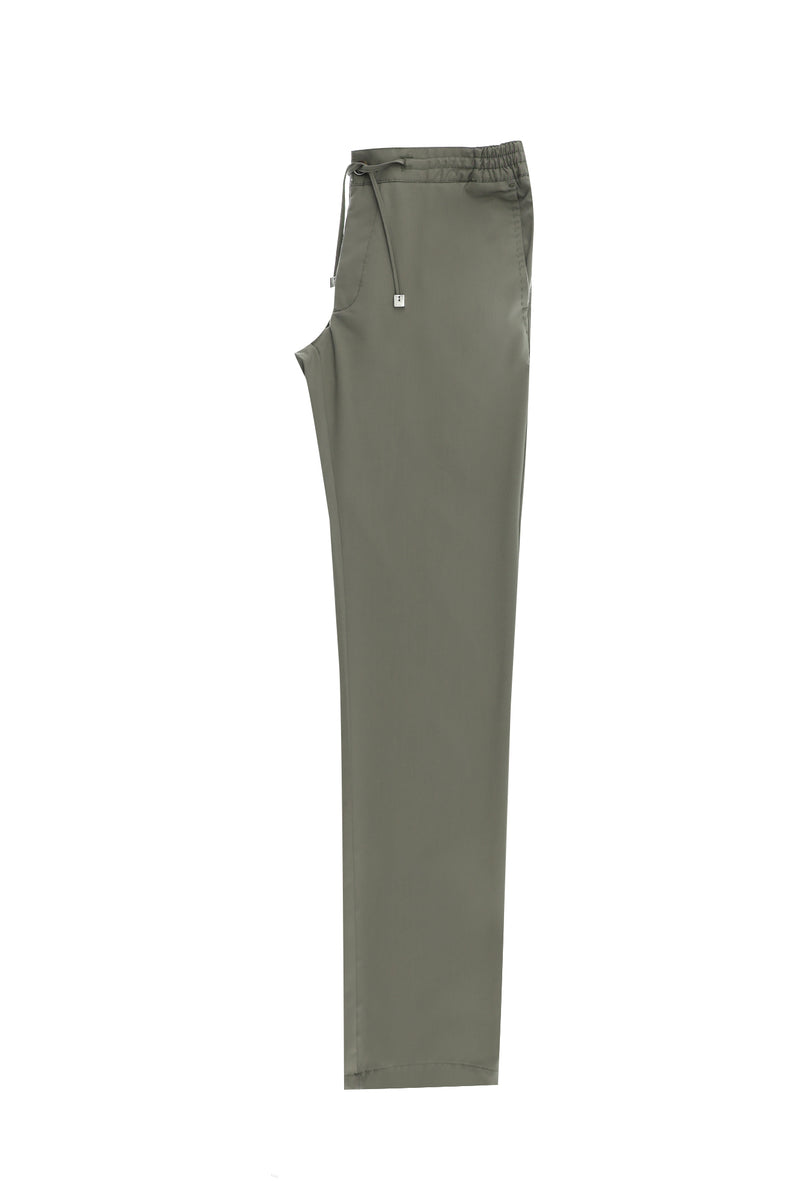 Açık Haki Slim Fit Dar Kesim Beli Lastikli İpli Likralı Klasik Kumaş Pantolon
