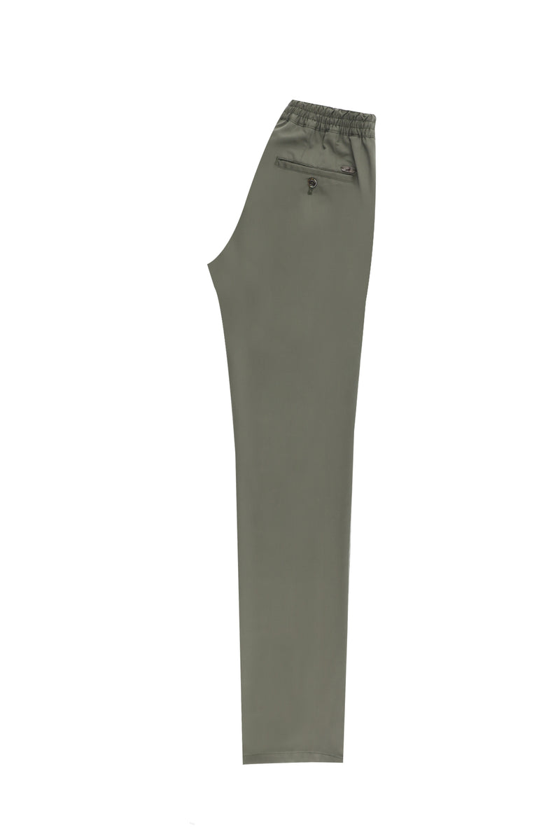 Açık Haki Slim Fit Dar Kesim Beli Lastikli İpli Likralı Klasik Kumaş Pantolon