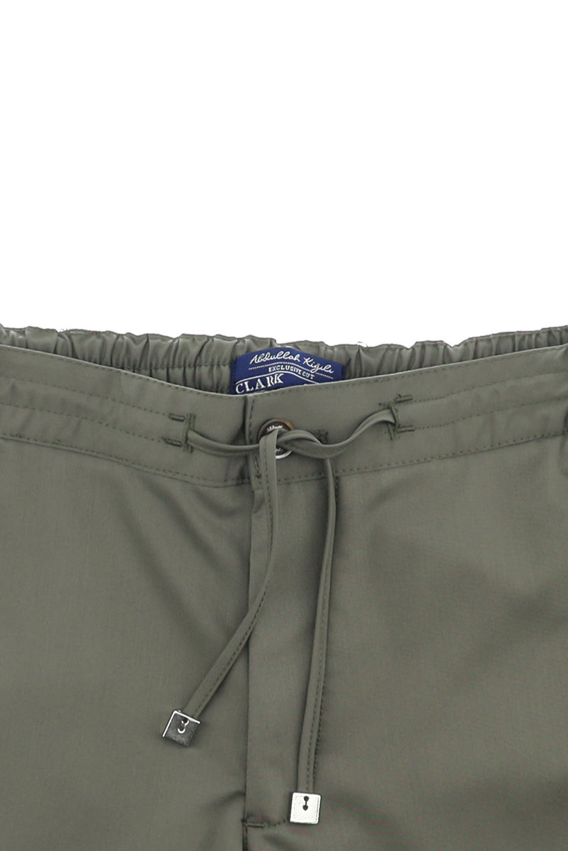 Açık Haki Slim Fit Dar Kesim Beli Lastikli İpli Likralı Klasik Kumaş Pantolon