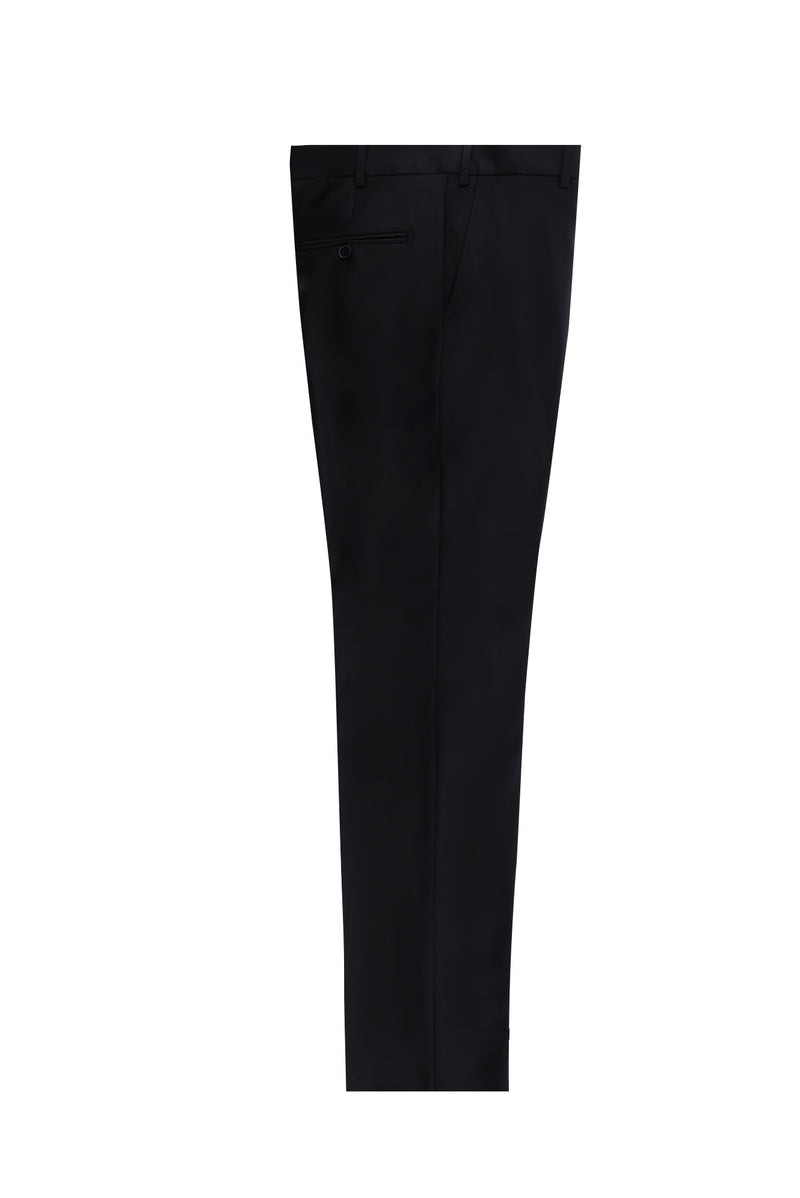 Siyah Lacivert Slim Fit Dar Kesim Yünlü Klasik Kumaş Pantolon
