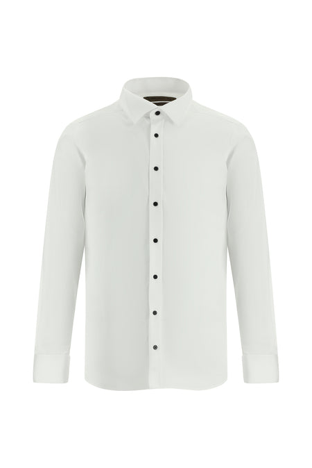 Beyaz Ata Yaka Slim Fit Dar Kesim Pamuk Gömlek