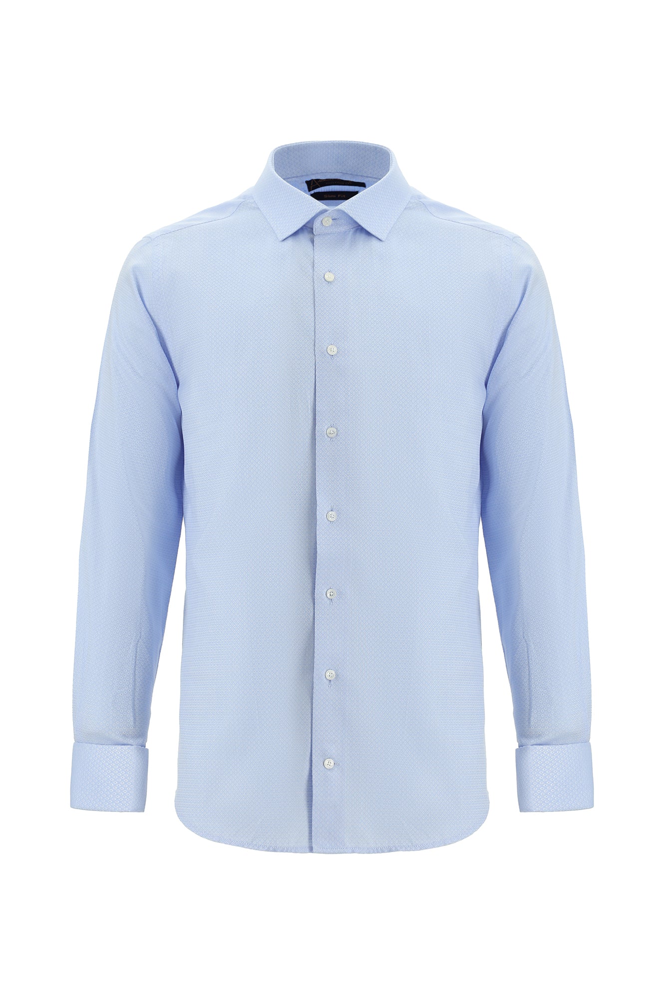 Açık Mavi Uzun Kol Slim Fit Dar Kesim Desenli Manşetli Pamuk Gömlek