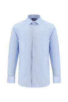 Açık Mavi Uzun Kol Slim Fit Dar Kesim Desenli Manşetli Pamuk Gömlek